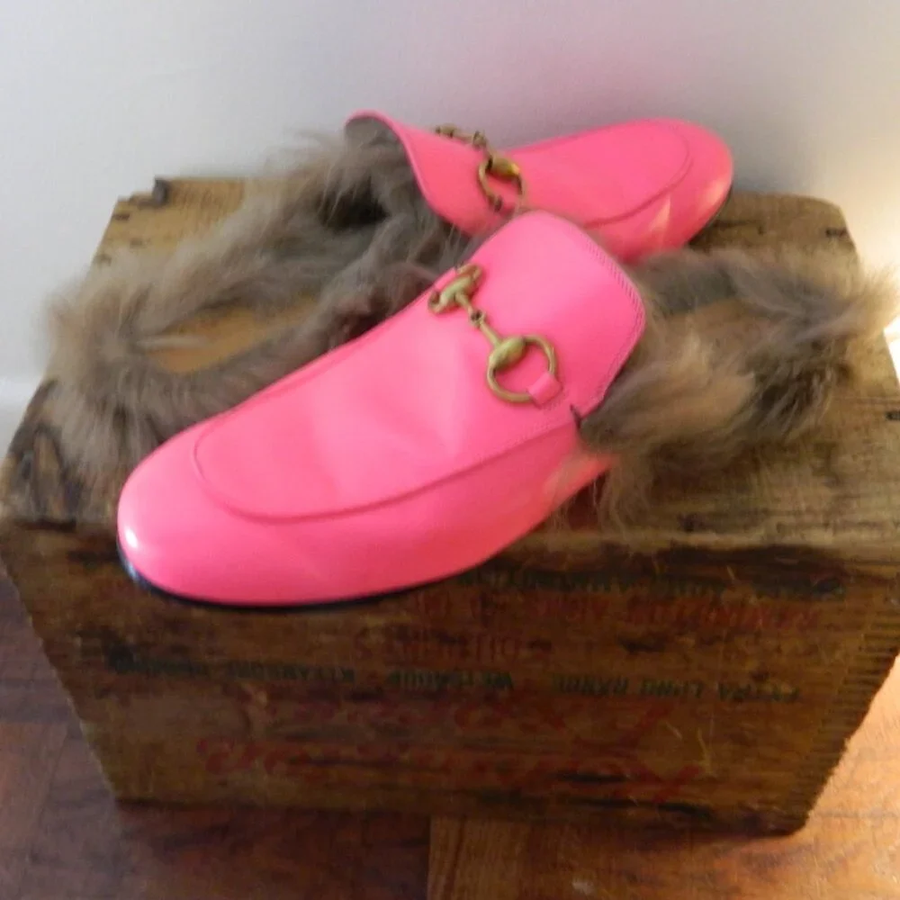Gucci Princetown Fur Lined Horse-bit Hot Pink Fuchsia Slip On Mules 9 NWT EUC! - Picture 5 of 7